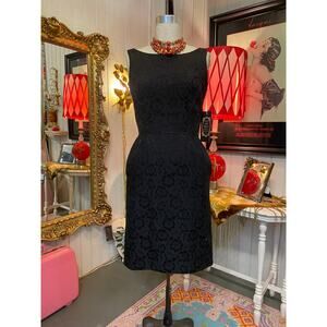 vintage 1950s suzy perette black brocade wiggle dress pockets 50s fashion 27 mcm